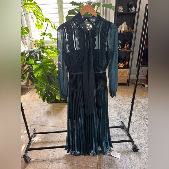 Self-Portrait Dark Teal Long Sleeve Dress BNWT size 4 - Picture 6 of 7